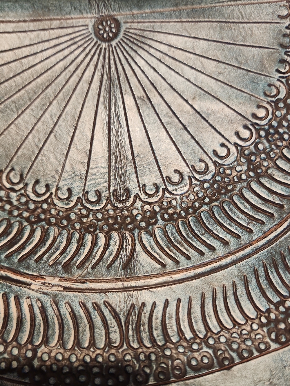 Hand-Tooled Turquoise Leather Wristlet Clutch - Picture 11 of 15